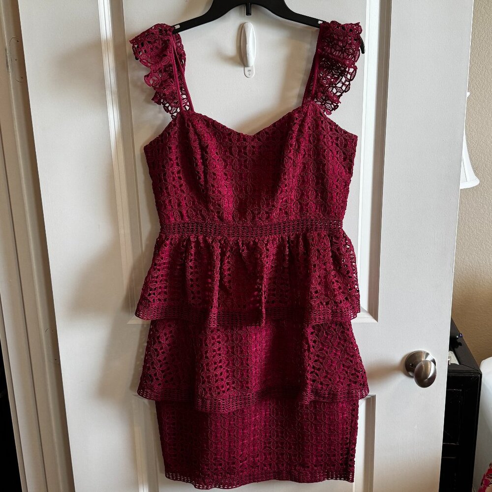 Ever After Peplum Maroon Dress